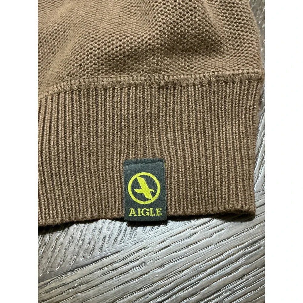 Aigle Mens Quarter Zip Pullover Sweater Brown Elbow Patch Long‎ Sleeve